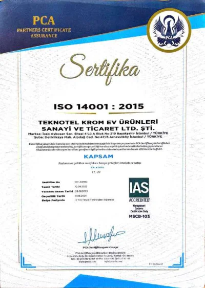 ISO 14001 Sertifikalarımız