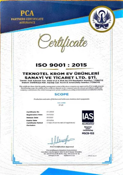 ISO 9001 Sertifikalarımız